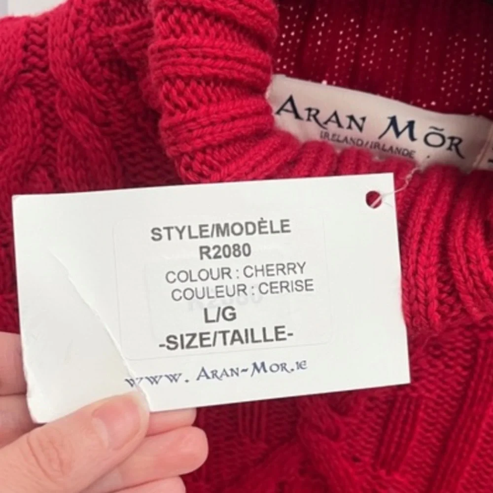 NWT Aran Mor Irish wool Women's Red Cable Knit turtleneck Sweater fisherman - Picture 5 of 10